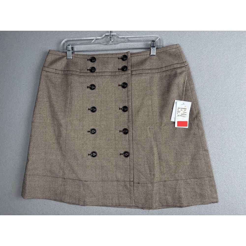 Chaus Skirt Womens 14 Brown Twill Double Button Front A-Line Lined NWT